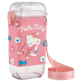 ハローキティ スクエアストローボトルＭサイズ 450ml ビックリボン