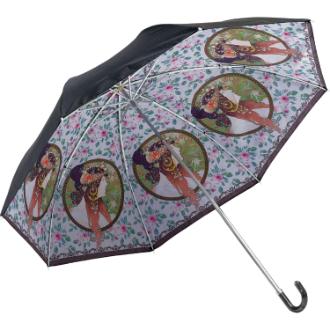 [お年玉セール]名画モザイクアートシリーズ　～折りたたみ傘（晴雨兼用）～（ミュシャ「ブルネットとローズ」）