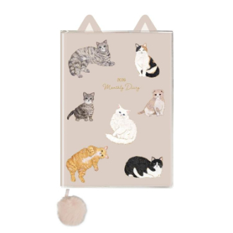 【2026年カレンダー・手帳】APJ A6 マンスリーダイアリー ダイカットネコ グレーベージュ