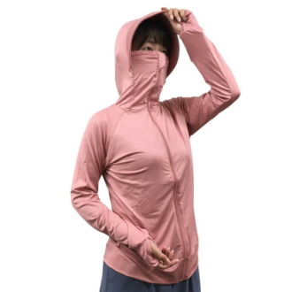 ラッシュガード　接触冷感つば付きハイネックパーカー　ピンク　L