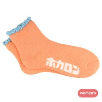 【履くホカロン】靴下 裏起毛総パイル ピコット 23-25cm　サーモンピンク