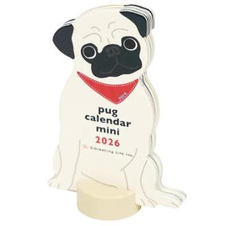 【2026年カレンダー・手帳】2026年 アニマルダイカットカレンダーミニ パグ