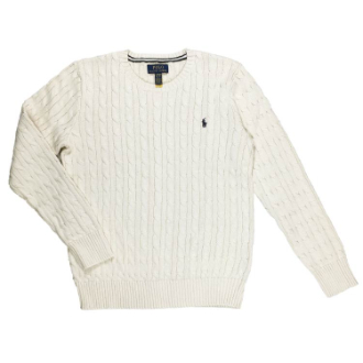 ポロラルフローレン ケーブルニット ビッグロゴ POLO クリーム 綿100% ポロラルフローレン ケーブルニット ビッグロゴ POLO クリーム