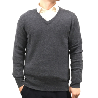 【RHYTHM BOX】リズムボックス　カシミヤ100%　Vネックセーター　チャコール M