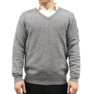 【RHYTHM BOX】リズムボックス　カシミヤ100%　Vネックセーター　ライトグレー M