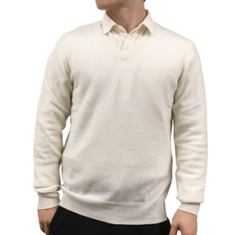 【RHYTHM BOX】リズムボックス　カシミヤ100%　Vネックセーター　ホワイト M