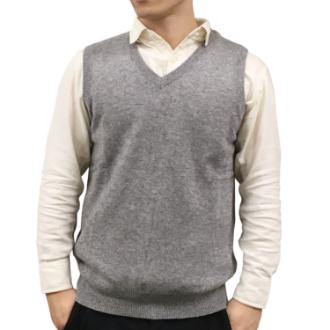 【RHYTHM BOX】リズムボックス　カシミヤ100%　Vネックベスト　ライトグレー M