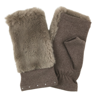 【RHYTHM BOX】リズムボックス　手袋 ハンドウォーマー　ラインストーン付き　モカ