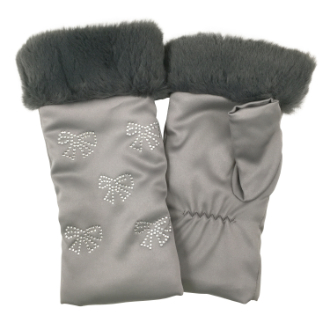 【RHYTHM BOX】リズムボックス　手袋 ハンドウォーマー　リボンラインストーン　グレー