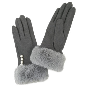 【RHYTHM BOX】リズムボックス　手袋　パール付き　ライトグレー