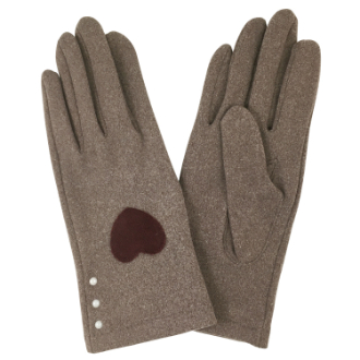 【RHYTHM BOX】リズムボックス　手袋　ハートアップリケ　ブラウン