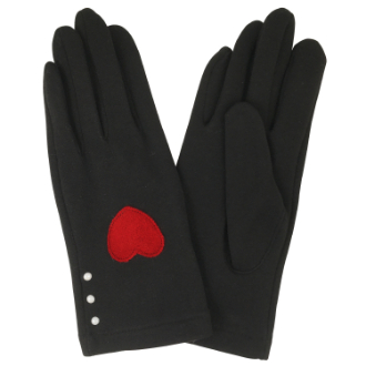 【RHYTHM BOX】リズムボックス　手袋　ハートアップリケ　ブラック