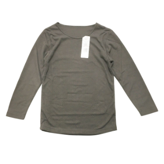 [ブラックフライデー]婦人袋編み両起毛インナー　ラウンドネック８分袖  チャコール  LL