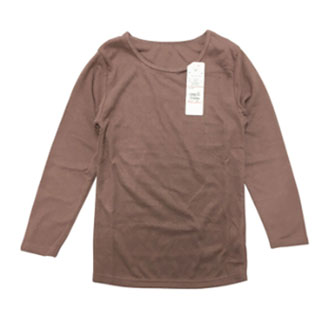 [ブラックフライデー]婦人袋編み両起毛インナー　ラウンドネック８分袖  モカ  LL