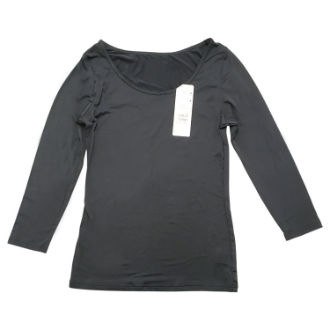 [ブラックフライデー]婦人柔らか裏起毛インナー　ラウンドネック８分袖  チャコール  LL