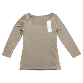 [ブラックフライデー]婦人柔らか裏起毛インナー　ラウンドネック８分袖  モカ  LL