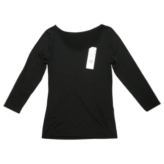 [ブラックフライデー]婦人柔らか裏起毛インナー　ラウンドネック８分袖  ブラック  L