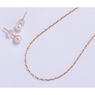 [ネット限定！福袋Sale]K10イエローゴールド地金ネックレス&K10アコヤパールピアス