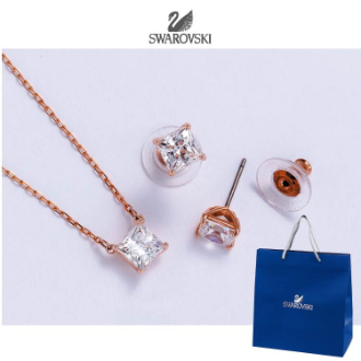 [ネット限定！福袋Sale]〔スワロフスキー〕ピアス&ネックレスセット  ピンクゴールド