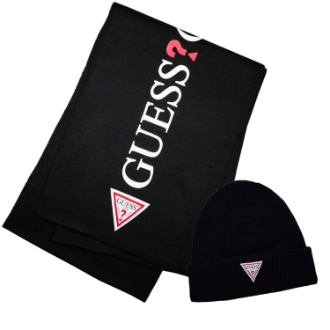 [ネット限定！福袋Sale]〔GUESS〕ストール・ニット帽セット①ストールBK×ニット帽NV