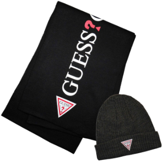[ネット限定！福袋Sale]〔GUESS〕ストール・ニット帽セット②ストールBK×ニット帽GY