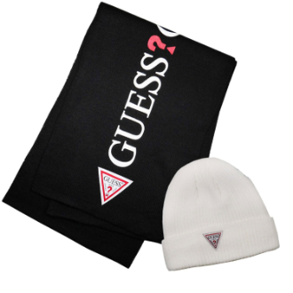[ネット限定！福袋Sale]〔GUESS〕ストール・ニット帽セット③ストールBK×ニット帽WH