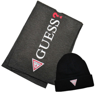 [ネット限定！福袋Sale]〔GUESS〕ストール・ニット帽セット④ストールGY×ニット帽BK