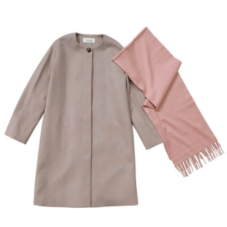 [ネット限定！福袋Sale]カシミヤ混ノーカラーコート/カシミヤ100%マフラー2点セット  グレージュ  L