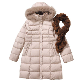 [ネット限定！福袋Sale]フォクス付ダウンコート/レッキスラビットマフラー2点セット ベージュ  L