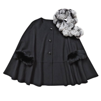 [ネット限定！福袋Sale]フォックス付ウールケープ/レッキスラビットマフラー2点セット  チンチラ柄