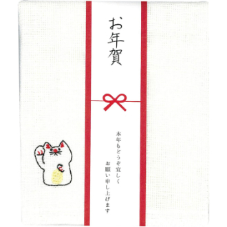 新年のご挨拶 かや生地ふきん 招き猫