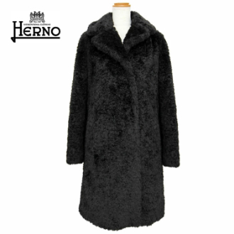 [ネット限定クリアランスセール]【HERNO】ヘルノ　フェイクファーコート ロング丈　BLACK 42