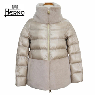 [ネット限定クリアランスセール]【HERNO】ヘルノ　ナイロンウルトラライト＆フェイクファー 切り替えダウンジャケット　CHANTILLY 44