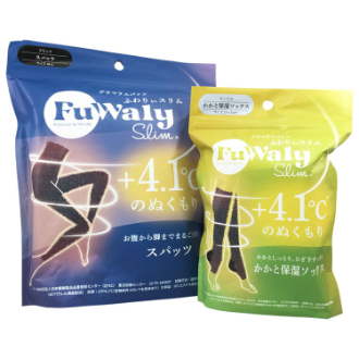 [ネットストア限定特価]〔FuWaly slim〕ナイトケアソックス・スパッツセットC  ブラック×サックス  スパッツM-L