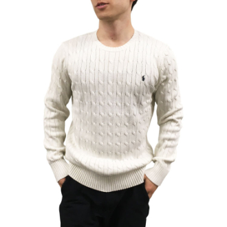 [ネットストア限定特価]【POLO RALPH LAUREN/ポロラルフローレン】コットン  ケーブルニットクルーネックセーター  ホワイト  ボーイズL