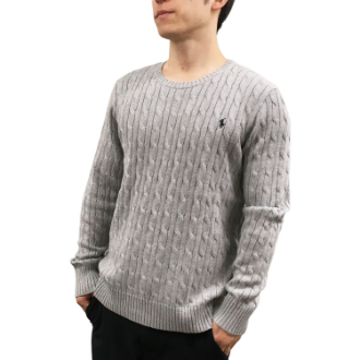 [ネットストア限定特価]【POLO RALPH LAUREN/ポロラルフローレン】コットン  ケーブルニットクルーネックセーター グレー  ボーイズL