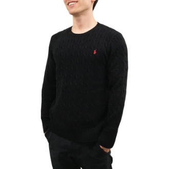 [ネットストア限定特価]【POLO RALPH LAUREN/ポロラルフローレン】コットン  ケーブルニットクルーネックセーター  ブラック  ボーイズL