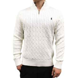 [ネットストア限定特価]【POLO RALPH LAUREN/ポロラルフローレン】コットンケーブルニット  ハーフZIPセーター  ホワイト  ボーイズL