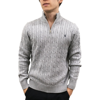 [ネットストア限定特価]【POLO RALPH LAUREN/ポロラルフローレン】コットンケーブルニット  ハーフZIPセーター  グレー  ボーイズXL