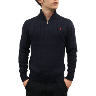 [ネットストア限定特価]【POLO RALPH LAUREN/ポロラルフローレン】コットンケーブルニット  ハーフZIPセーター  ネイビー  ボーイズXL