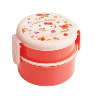 ハローキティ 丸型ランチボックス２段 パステル水彩花柄