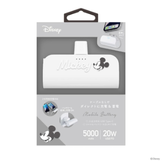 USB Type-C 直挿しモバイルバッテリー 5,000mAh/PD20W [ミッキーマウス]