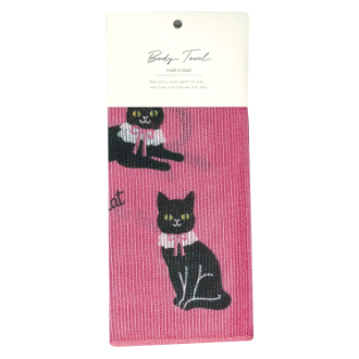 おめかし黒猫 ナイロンボディタオル