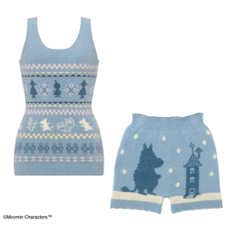 [お年玉セール]〔スロギー〕スロギー×ムーミン　インナートップ＆１分丈ニットパンツ 2点セット  ブルー  M～LL
