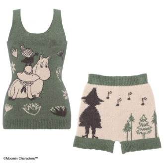 [お年玉セール]〔スロギー〕スロギー×ムーミン　インナートップ＆１分丈ニットパンツ 2点セット  グリーン  M～LL
