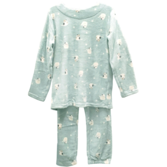 [ネット限定クリアランスセール]マイクロファイバープリント上下セット  ネコ　ミント  M～L