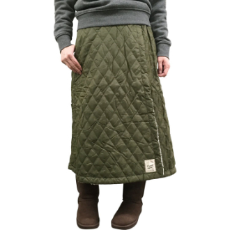 [ネット限定クリアランスセール]裏ボアキルト　無地ロング巻きスカート  カーキ  M～L