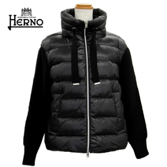 [ネット限定クリアランスセール]【HERNO】ヘルノ　ニット&ナイロンウルトラライト切り替えダウンジャケット　BLACK 42