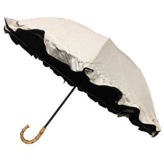 【RHYTHM BOX】リズムボックス　晴雨兼用 フリル2段折　グレージュ