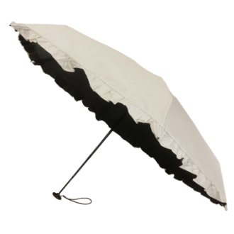 【RHYTHM BOX】リズムボックス　晴雨兼用 フリル5段折 ミニ　グレージュ